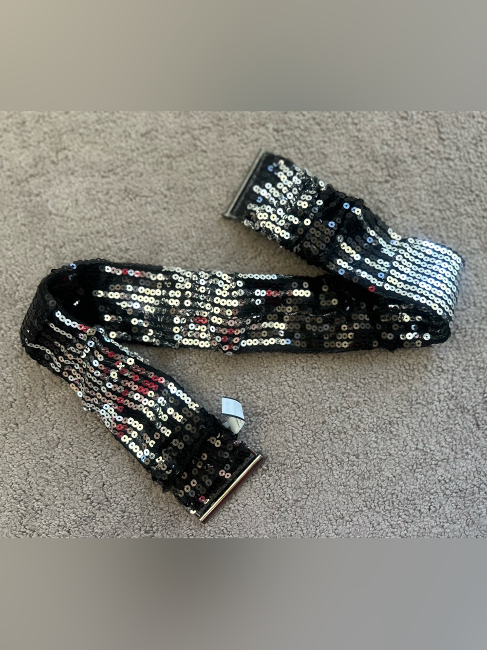 Daytrip Black Sequin Stretch Waist Belt - Shimmer Panel